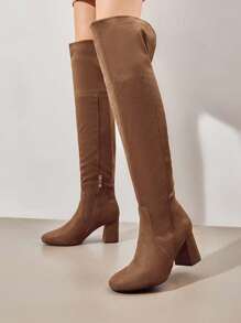 Women Thick Heel High-Heeled Elastic Suede Leather Over-The-Knee Boots For Autumn And Winter Wearing - 棕色 - 查看 2