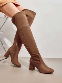 Women Thick Heel High-Heeled Elastic Suede Leather Over-The-Knee Boots For Autumn And Winter Wearing - 棕色 - 查看 3