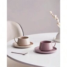 陶瓷简约咖啡杯，精致优雅下午茶杯碟套装，适合家庭使用 - 彩色 - 查看 1