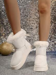Botas de neve com solado grosso e felpudo, Lançamento de Inverno 2024, Novas e da moda, Resistentes ao frio, Forro térmico, Uso externo grosso, Antiderrapante, Quente, Plus Size, Tipo Over-Cano Médio, Botas de neve felpudas
