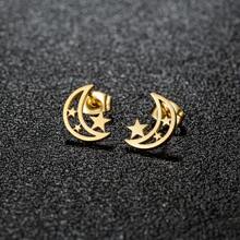 1 Pair Of Stainless Steel Delicate Moon Star Earrings For Women Asymmetrical Star Moon Bride Engagement Earrings For Wedding Gifts