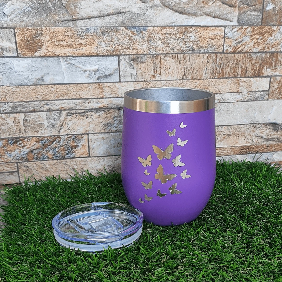 CUSTOMIZED LASER-ENGRAVED Thermal Cup WITH ART: BUTTERFLIES, CUIA MODEL, 350ml, Stainless Steel, Double Wall, Cold Or Hot Drink, Immediate Shipping, Gift Ideas, CHILDREN'S DAY - 中紫紅色 - 查看 1