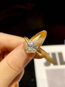1pc 2ct Moissanite Ring, Size S Round Wedding Ring, Promise Ring, Eternity Ring, Anniversary Ring, Luxury Jewelry Gift For Women - Gold - View 4