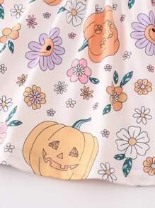 Robe décontractée à manches longues avec imprimé citrouille et monstre pour jeune fille, Halloween