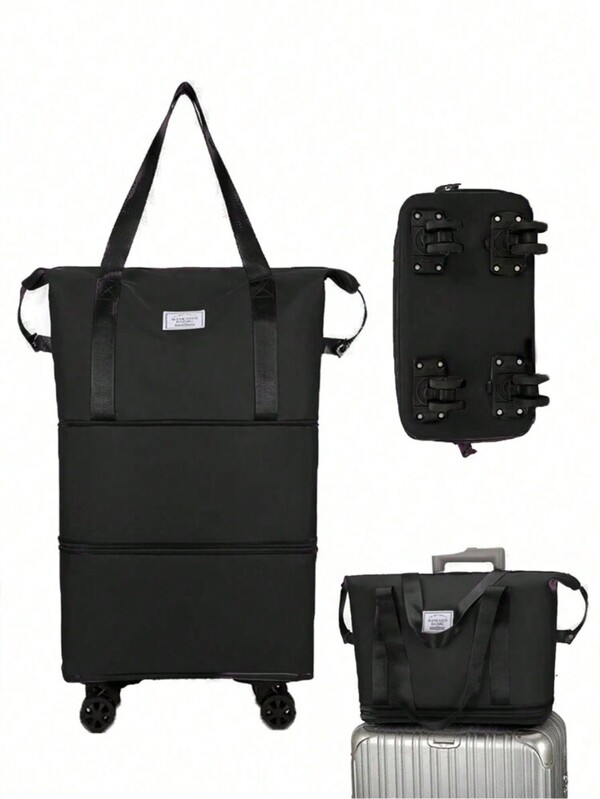 Foldable Wheeled Travel Bag, Large Capacity, Wet & Dry Separation Pockets, Suitable For Travel, Vacations, Students, Study Abroad, High School Students, Oxford Cloth Travel Bag, 360° Rotating Wheels