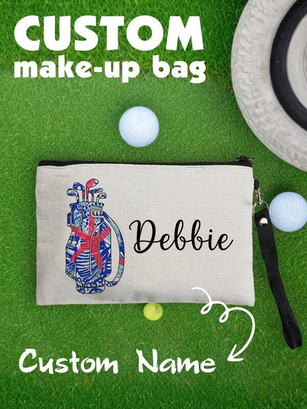 1pc Custom Name Golf Makeup Bag, Personalized Sports Make Up Bag, Personalized Golf Cosmetic Toiletry Bag Personalised Ladies Golfing Sports Bag Golf Lover Gift, Golf Cart Cosmetic Bag, Golf Team Gift, Sports Gift,  Gift, Personalised Golf Cosmetic Toiletry Bag Custom Travel Toiletry Bag, Personalized Bridesmaid Gifts, Wedding Gift, Anniversary Gift, Valentine Gift, Birthday Gift, Mother's Day Gift, Best Friend Gift, Gift For Mom, Gift For Girlfriend, Gift For Her, Gift For Wife