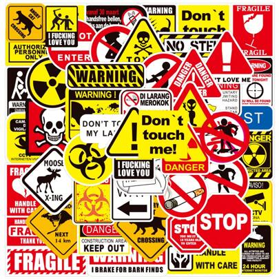 50PCS Warning Signs Stickers Aesthetic Vinyl Stickers Decals Scrapbook, Journaling, Laptop, Bumper, Skateboard, Water Bottles, Computer, Phone Back To School