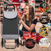 6-Wheel Folding Push Shopping Trolley With Insulated Cooling Bag Lightweight Waterproof Detachable Stair Climbing Cart For Groceries, Gift Packaging Bag Gift Packaging Bag Grey - Grey - View 8