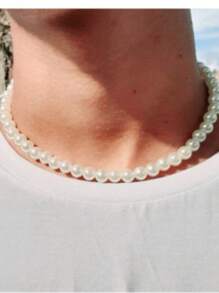 Men's Pearl Necklace - Pearl Choker Necklace For Men Women Unisex - 象牙色 - 查看 1