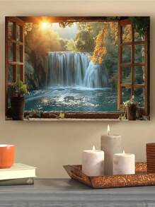 1 幅带框帆布墙面艺术海报，透过阳光照射的窗户欣赏瀑布，实木框架更添魅力，非常适合营造放松自然的空间，可直接悬挂 - 彩色 - 查看 3
