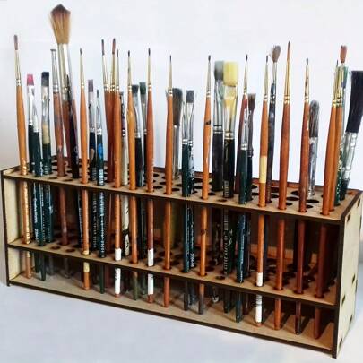 67-Slot Premium Wooden Brush Holder - Durable Artist Desk Organizer, Pencil & Paint Brushes Storage, Elegant Art & Craft Supplies Organizer,Back To School,School Supplies