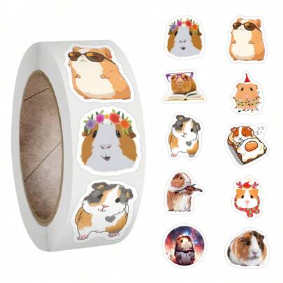 500pcs Tape Sticker-Guinea Pig Stickers Roll Vinyl Stickers Scrapbook, Journaling, Laptop, Bumper, Skateboard, Water Bottles, Computer, Phone, Cartoon Anime,School Supplies,Back To School