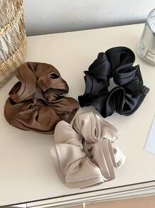 1pc/3pcs Elegant Satin Large Scrunchies With Ruffle Trim, Soft & Stretchy Hair Ties For Bun, Ponytail, Everyday Usescrunchy Hair Ties, Casual