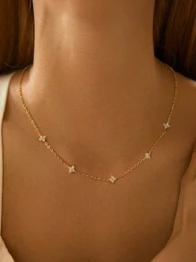 1pc Elegant Four-Leaf Clover Necklace, 925 Sterling Silver Lightweight Star Necklace, Delicate Jewelry Gift, Suitable For Girls Party And Daily Wear - White Zirconium - View 2