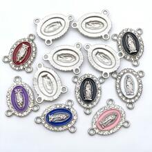 12/24 peças Liga Esmalte Virgem Maria Charms Mix Color Esmalte Incrustação Strass Nossa Senhora Link Medalha Floral Peça Central Conexão Para Fazer Joias