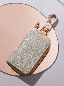 Car Key Holder, Uniform Car Key Storage Bag, Creative Keychain, Shiny Car Key Protective Case, Secure Zipper Closure, Fashionable Waist Bag Car Key Protector, Unisex, Mini Wallet - Multicolor - View 6