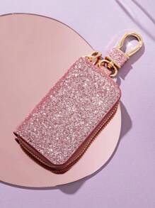 Car Key Holder, Uniform Car Key Storage Bag, Creative Keychain, Shiny Car Key Protective Case, Secure Zipper Closure, Fashionable Waist Bag Car Key Protector, Unisex, Mini Wallet - Multicolor - View 5