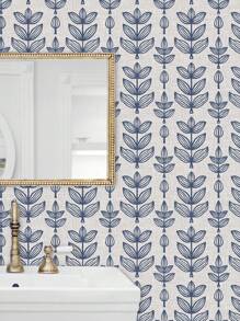 1 Roll 44.5CM Width Linen Textured Navy Blue Leaf Peel And Stick Wallpaper, Minimalist Nordic Hand Drawn Botanical Self Adhesive Wallpaper, Removable Waterproof Wall Mural For Bedroom Living Room Accent Wall Home Decor - Multicolor - View 18