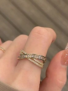 1pc Creative Luxury X-Shaped Women's Ring For Women Man Fashion Elegant Wedding Party Jewelry Gifts - Gold - View 4