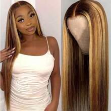 Ombre Lace Front Wig Human Hair Highlight 13x4 HD Straight Lace Front Wigs 180% Density 4/27 Colored Honey Blonde HD Lace Frontal Wigs For Women Pre Plucked With Baby Hair