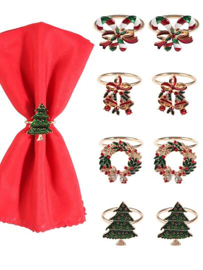 Assorted Color Zinc Alloy Christmas Napkin Rings, Suitable For Christmas Dinner Table Decor