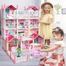 Dollhouse With LED Lights For Girls Dollhouse - Pink - View 6