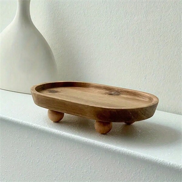 1pc Elegant Wooden Oval Tray: Decor Accent, Dessert/Candle/Key Storage - Perfect Gift For Any Occasion(Random Wood Pattern)