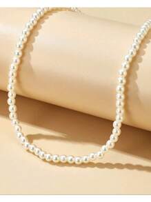 Men's Pearl Necklace - Pearl Choker Necklace For Men Women Unisex - 象牙色 - 查看 4