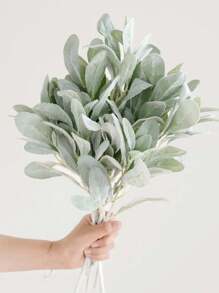 3支仿真羊耳草茎，植绒人造植物，仿真叶子，假兔耳叶，适用于家居婚礼DIY工艺花艺布置、仿真植物、秋季装饰、房间、书桌、花园装饰、室内装饰用品 - 兔耳葉 - 查看 7