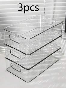 3 Packs Clear Acrylic Desktop Storage Bins With Handles, Suitable For Stationery, Fruits, Cosmetics And Small Parts, Perfect For Home Kitchen And Dorm Storage And Organization - Clear - View 1