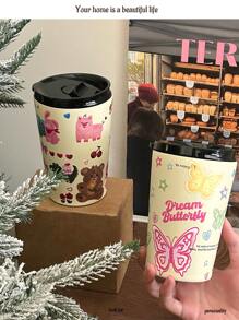 1 bình giữ nhiệt chân không 360ml họa tiết động vật dễ thương có nắp, thép không gỉ 304, bao gồm cốc cà phê, thiết kế hình trái tim, họa tiết gấu và chó, bình giữ nhiệt, bình nước đôi, vật dụng cần thiết cho mùa tựu trường. - Nhiều màu - Xem 7