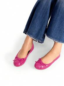 Women Hot Pink Bow Knot Flats Slip On Ballet Flats Round Toe Foldable Comfortable Soft Lightweight Travel Vacation Dress Flats Shoes - Hồng - Xem 2