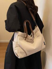 休闲简约风格，可调节肩带，大容量单肩包/斜挎包/日常包。适合日常使用——是旅行、工作、购物、上学、通勤、上学等场合的理想之选。适合女性、年轻职业女性、上班族、大学生、年轻女孩以及文艺青年或学生。可装书籍、购物物品，是返校必备单品。 - 米色 - 查看 7