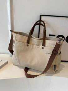 休闲简约风格，可调节肩带，大容量单肩包/斜挎包/日常包。适合日常使用——是旅行、工作、购物、上学、通勤、上学等场合的理想之选。适合女性、年轻职业女性、上班族、大学生、年轻女孩以及文艺青年或学生。可装书籍、购物物品，是返校必备单品。 - 米色 - 查看 4