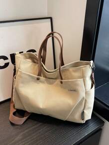 休闲简约风格，可调节肩带，大容量单肩包/斜挎包/日常包。适合日常使用——是旅行、工作、购物、上学、通勤、上学等场合的理想之选。适合女性、年轻职业女性、上班族、大学生、年轻女孩以及文艺青年或学生。可装书籍、购物物品，是返校必备单品。 - 米色 - 查看 9