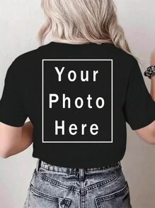 Customized Women's T-Shirt Add Text Logo Photos For Personalized Printing Custom Women's Top Personalized Gift Casual Black Summer - Black - View 1