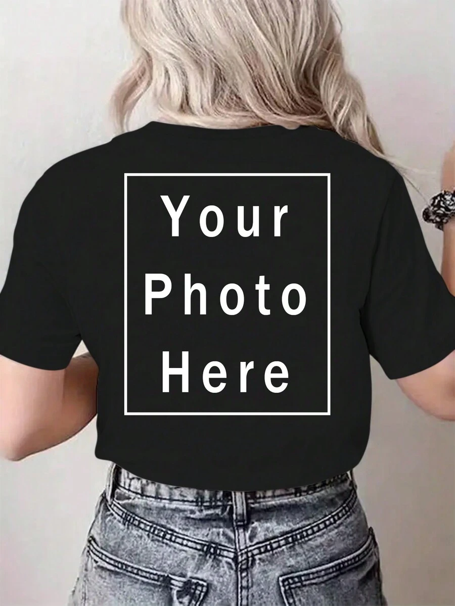 Customized Women's T-Shirt Add Text Logo Photos For Personalized Printing Custom Women's Top Personalized Gift Casual Black Summer - Black - View 1