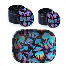 万圣节主题手动研磨器/研磨器套装，4 件套，3 腔锌合金研磨器，7.1x5.5 英寸金属卷烟托盘，多功能香烟研磨器套装，香料研磨器 - 送给亲朋好友的理想礼物