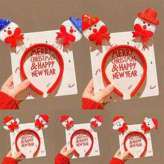 5pcs Random Styles 2025 Christmas Reindeer Antler Headband Cute Headdress Elderly Headwear Adult Snowman Hair Accessory Wholesale Gift