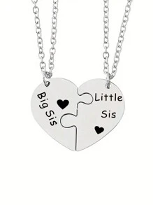 suteyi 2 件不锈钢心形拼图家庭成员感情项链，家庭珠宝礼物项链套装，适合儿子和女儿，友谊礼物 - 銀色 - 查看 9