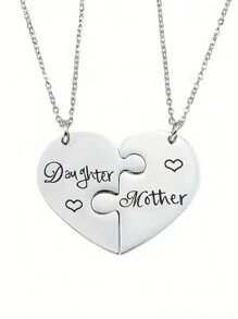 suteyi 2 件不锈钢心形拼图家庭成员感情项链，家庭珠宝礼物项链套装，适合儿子和女儿，友谊礼物 - 銀色 - 查看 7