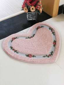 1 件漂亮花卉玫瑰心形浴室垫，吸水、防滑、舒适，非常适合情人节装饰和浴室地板、超柔软毛茸茸的地毯、地板装饰地毯，非常适合浴室、客厅、卫生间、酒店用品、浴室配件