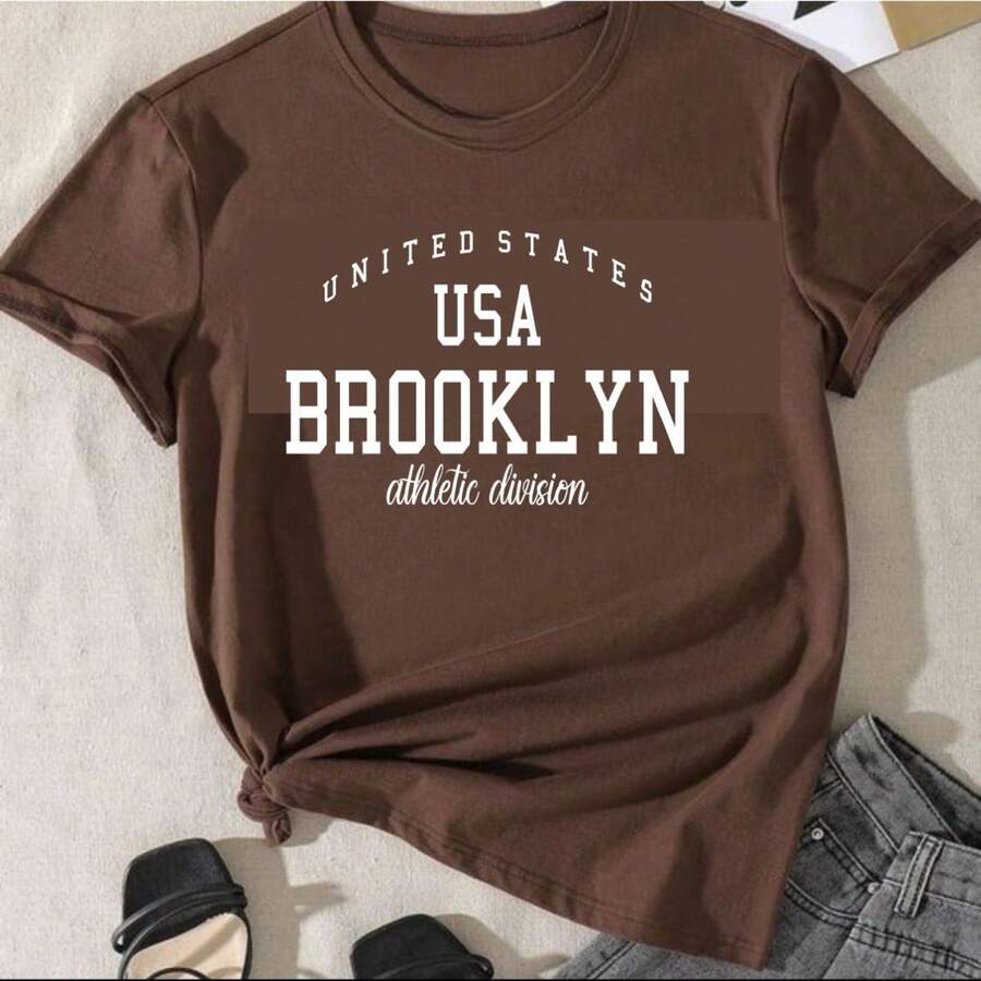 Women's T-Shirt USA Brooklyn 100% Cotton Printed T-Shirt Promotion - Rỉ Nâu - Xem 1