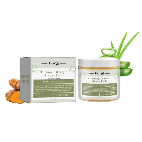 55 piezas Almohadillas de limpieza facial con ácido glicólico y cúrcuma, almohadillas de limpieza facial suaves y nutritivas que iluminan