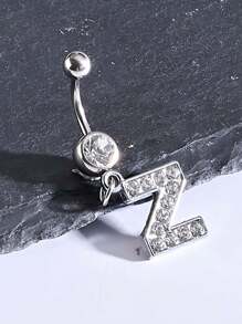 1 chiếc nhẫn rốn bằng thép không gỉ hình chữ cái tiếng Anh cổ điển thời trang đính đá Cubic Zirconia, nhẫn rốn phong cách đơn giản, trang sức xỏ khuyên cơ thể cho phụ nữ đeo hàng ngày - Bạc - Xem 13