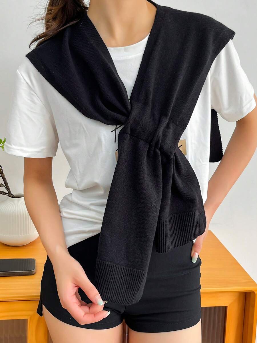 1件實心假領子,簡單的假領子 - 黑色 - 查看 1