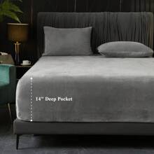 3pcs Crystal Velvet Bedsheet Set, 1pc Bedsheet + 2pcs Pillowcases (Without Filler), Deep Pocket Soft Bedding Set - Dark Grey - View 4