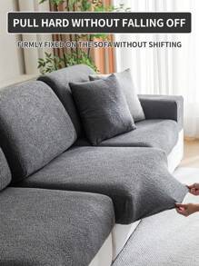 1pc All-Season Elastic Sofa Seat Cushion Cover, Simple & Modern Anti-Slip Sofa Slipcover, Living Room Sofa Protector Fit For L-Shaped And 1-2-3-4 Seat Sofa - Dark Grey - View 6