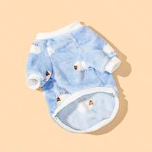 蓝色珊瑚绒小羊羔印花宠物狗猫连帽衫服装 - 藍色 - 查看 4