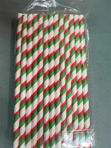 100 支节日主题红色和绿色纸吸管 - 一次性 7.75 英寸（19.7 厘米）圣诞礼物 - 100支裝 - 查看 20